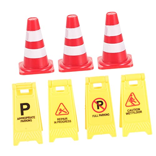 BESTonZON 1 Satz Puppenhaus-Warnschild Straßenschilder Spielzeugautos Kleine Kleinkindspielzeug Autokinder Verkehr Auto Spiele Fußball-süß Kid Play Matte Zapfen Plastik Yellow von BESTonZON