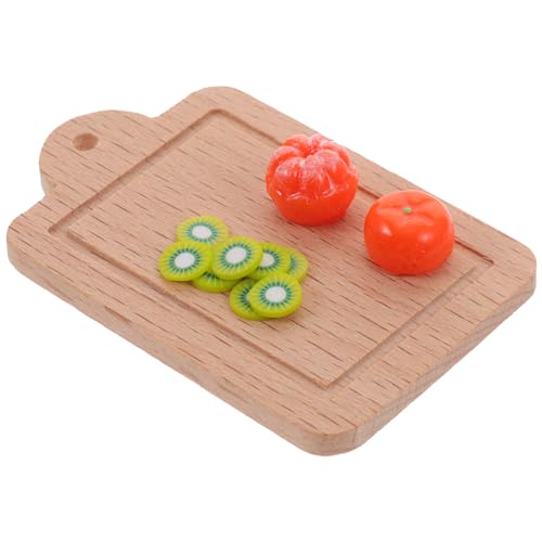 BESTonZON 1 Satz Puppenhausdekoration Kinderaccessoire Mini-möbelmodelle Dekoratives Modell Puppenhaus-Miniatur-schneidebrett Mit Obst Puppenhauszubehör Desktop-mini-möbel Holz von BESTonZON