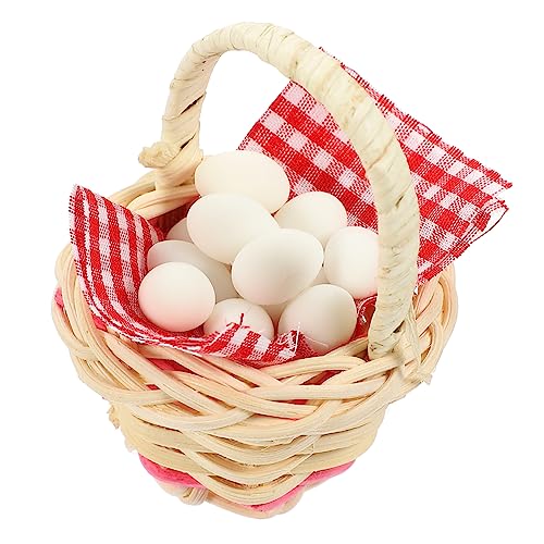 BESTonZON 1 Satz Puppenhausdekoration für kinderspielzeug weiße Eier spielzeuge spielsachen Korb Miniatur-Ei-Ornamente Miniaturen zum Basteln Mini Körbe Bambus von BESTonZON