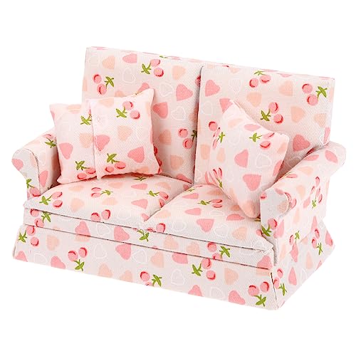 BESTonZON 1/12 Miniatur-Couch-Dekoration – Elegantes Mini-Sofa-Modell Mit Kirsch- Und Herz-Prints Heimdekor-Ornament von BESTonZON