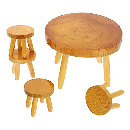 BESTonZON 1 Satz Puppenstubentisch Und Stühle Miniaturmöbel Aus Holz Miniatur-tischstühle Miniaturmöbel Und Accessoires Winzige Hausmöbel Mini Möbel Mini-Stuhl Mini-stühle Mini-Tisch Bauholz von BESTonZON