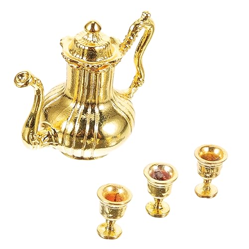 BESTonZON 1 Satz Miniatur-Teeservice Dessert-Spielset puppenhauszubehör Goldene Teetasse Ornament Weingläser Puppenhausverzierung Puppenhaus Teekanne Lebensmittel Requisiten Lieferungen Krug von BESTonZON