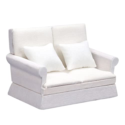 BESTonZON Miniatur-Sofa-Spielzeug Für Puppenhaus Im Maßstab 1/12 Weißes Mini-möbelset Stilvolles Und Filigranes Mini-wohnzimmerdekor von BESTonZON