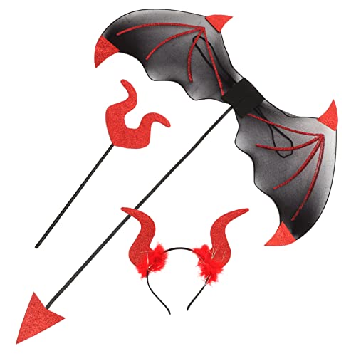 BESTonZON 1 Satz Teufelsflügel Festivalflügel Teufelskostüm für Party Teufelskostümzubehör Halloween-Teufel Horn Halloween schminke Halloween Make up Stirnband Kostüm für die Party Stoff rot von BESTonZON