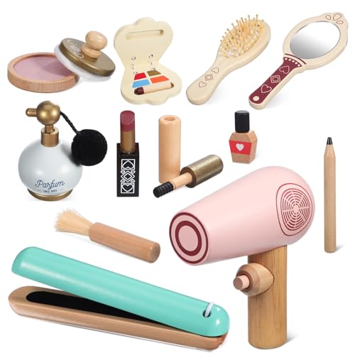 BESTonZON Make-up-Set Für Kleinkinder 1 Make-up-Tasche Aus Holz Für Kinder Schönheitssalon-Spielzeug-Set Make-up-Spielzeug Für Mädchen Rollenspiel-Set von BESTonZON