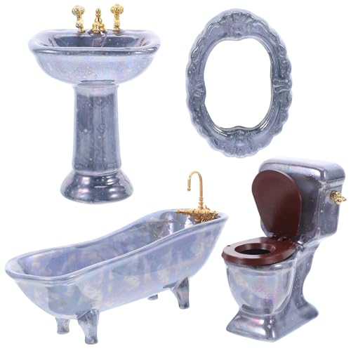 BESTonZON 1 Set Mini-Badezimmerset: Miniatur-Badezimmer aus Porzellan für Puppenhaus – winzige Badewanne, Waschbecken, Spiegel und Toilettenmöbel, realistisches Mini-Zubehör für Sammler von BESTonZON
