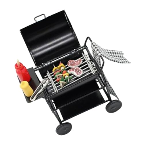 BESTonZON 1 Set Miniatur BBQ Wagen Mit Lebensmitteldetails Für Puppenhaus Realistisches Accessoire Für Und Miniatur Küche Deko von BESTonZON