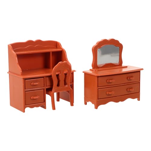 BESTonZON 1 Set Puppenhaus Schminktisch und Hocker Mini Kommode Tisch Modell Set Miniatur Schlafzimmer Möbel Zubehör für Puppenhaus Dekoration von BESTonZON
