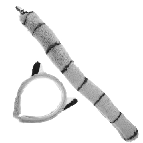 BESTonZON 1 Set Tierkleidungszubehör Lemurenschwanz Pelzig Lustiges Tierkostüm Für Plüsch Wunsch Lemur Outfit Tier Cosplay Kostüm Monster Stirnband Stirnbänder Hellgrau von BESTonZON