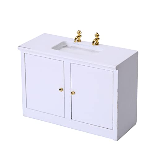 BESTonZON 1 Stück Spültisch kindergeschenke adventsgeschenke Badezimmer-armaturen waschbecken miniaturhaus spülbeckeneinlage Mini-Puppenmöbel Waschbecken Modell hölzern Weiß von BESTonZON