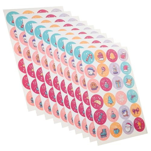 BESTonZON 10 Blatt Weihnachtsaufkleber, Countdown-verpackungsetiketten, Aufkleber, Umschlagsiegelaufkleber von BESTonZON