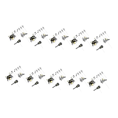 BESTonZON 10 Sätze Kuchendekoration Musiknoten-Cupcake-Picks Gitarren-Partydekorationen Geburtstagsfeier Jubiläumskuchentopper Gitarren-Cupcake-Topper Musik-Kuchenaufsatz Papier Schwarz von BESTonZON