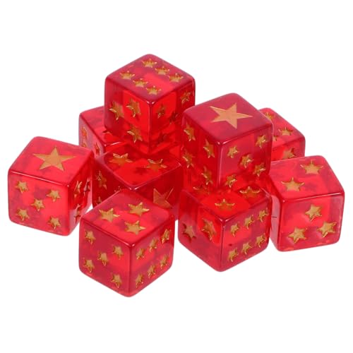 BESTonZON 10 Stück Fünfzackige Sternwürfel Goldene Würfel Feuerwürfel Kunstwürfel Durchscheinende Farben Spielwürfel Große Würfel Abschlussfeier Pin Spielwürfel Spiele von BESTonZON