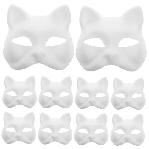 BESTonZON 10 Stück Katzenmasken zum Anmalen Leere Tiermasken für Halloween Cosplay und Kreative Bastelprojekte für Erwachsene Robustem Papier Gefertigt von BESTonZON