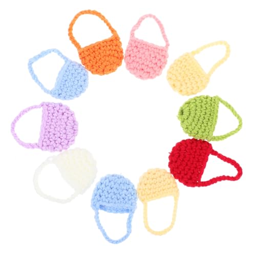 BESTonZON 10 Stück Puppenhaus Wolltasche Umhängetasche Kleine Häkeltasche Puppenhaus Häkelornament Mini Puppenhaus Ornament Stricken Umhängetasche Für Puppe Mini Häkeltasche Winziges von BESTonZON