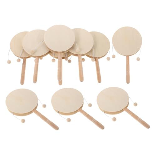 BESTonZON 10 Stück Teiliges DIY Holz Handtrommel Unbemalt Rassel Trommel Blanko Percussion Instrument Kreatives Bastelspielzeug für Kleinkinder und Vorschulkinder von BESTonZON