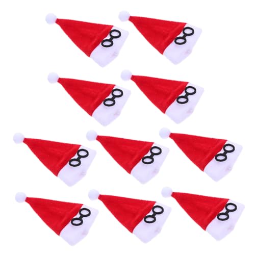 BESTonZON 10 Stück Teiliges Mini Weihnachtsmützen aus Flanell Rote Mini Santa Hüte mit Weißer Bommel Vielseitig als Bestecktasche Flaschenüberzug und Puppenaccessoire für Diy Weihnachtsdeko von BESTonZON
