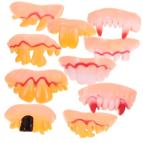 BESTonZON 10 Stück Teiliges Set Fake Zähne für Halloween Lustige Kostümzähne für Grusel Events Requisiten für Vampir und Zombie Kostüme Einfach zu Tragen und Vielseitig Einsetzbar von BESTonZON