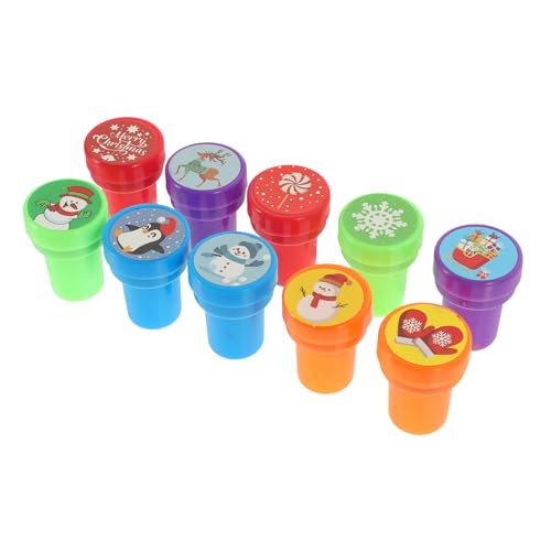 BESTonZON 10 Stück Weihnachtsstempel Weihnachts Stempel bastelset Farbstempel Christmas Decorations Weihnachts basteln Dekorationen Party Cartoon-Stempel Kinderstempel Plastik von BESTonZON