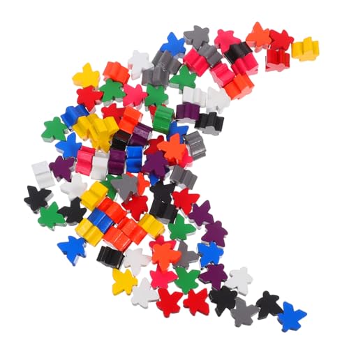 BESTonZON 100 Stück Farbige hölzerne Schachstücke Klassenzimmerspiel -Token Mehrfarbige Spiele-Token Mehrfarbige Meeples hölzerne Meeples Brettspiel Familienschachzubehör Minifiguren von BESTonZON