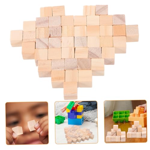 BESTonZON 100 Stück Holzbausteine Quadratische Würfel Natürliche Holzklötze Stapelspielzeug Kreatives Lernspielzeug für Kreativität und Feinmotorik von BESTonZON