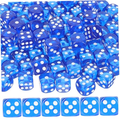 BESTonZON 100 Stück Tragbare Würfel Spiel Würfeln Zahlenwürfel 6-seitiger Würfel Farbige Würfel Unterhaltungswürfel Mehrseitige Würfel Große Nummerierte Würfel Große Würfel Acryl Blue von BESTonZON