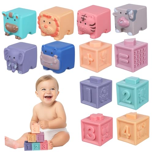 BESTonZON Baby-Spielzeug Weiche Bausteine Für Babys Bunte Tier Und Zahlen Bauklötze Für Kleinkinder Ideales Für Die Frühkindliche Entwicklung Mit Aufbewahrungstasche Bausteine Für Kleinkinder von BESTonZON