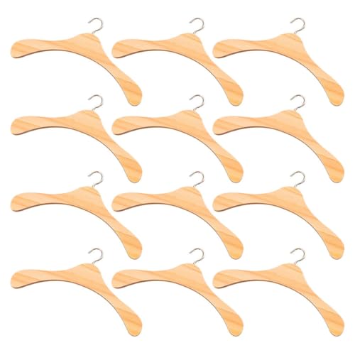 BESTonZON 12 Stück Holzkleiderbügel für Puppen Miniatur Kleiderbügel für Puppenkleidung Organisator für Puppenoutfits und Accessoires für Puppenhaus von BESTonZON