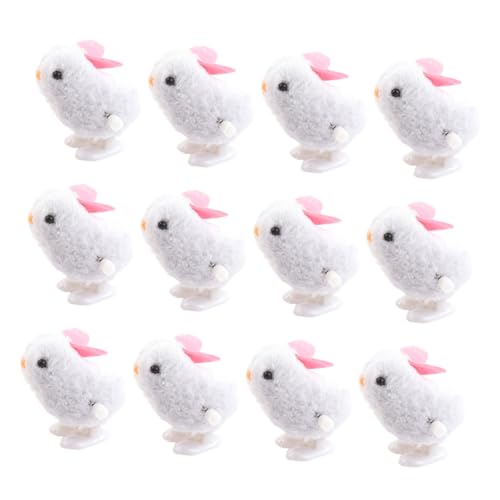 BESTonZON 12 Stück Teiliges Aufziehspielzeug Weiße Plüsch Kaninchen mit Federmechanismus Lustiges Bunny für Sichere Kuscheltiere als Ostergeschenk und Beschäftigungsspielzeug von BESTonZON