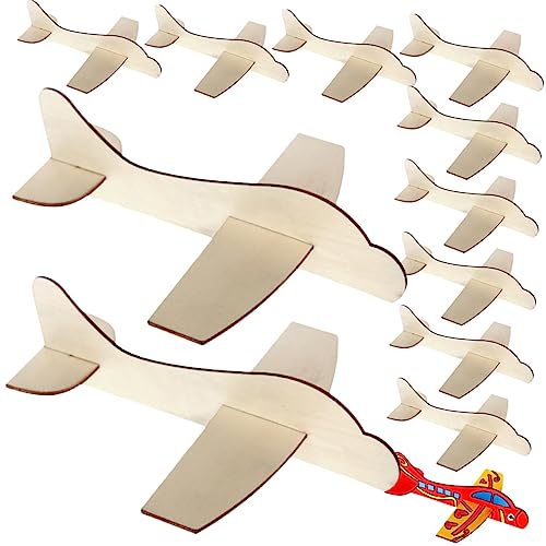 BESTonZON 12 Stück Teiliges Holzflugzeug Modellbausatz für Blanko Bastelset zum Malen DIY für Kreative Bastelprojekte für Partys und Unterricht von BESTonZON
