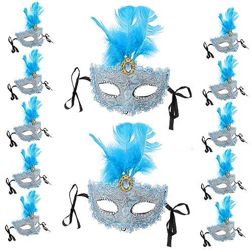 BESTonZON 12 Stück Teiliges Masquerade Damen Masken mit Blauen Federn Leichte Halbe Gesichtsmasken für Kostümpartys Cosplay und Karneval Stilvolle Verkleidung für Halloween und Festliche BESTonZON 12 Stück Teiliges Masquerade Damen Masken mit Blauen Federn Leichte Halbe Gesichtsmasken für Kostümpartys Cosplay und Karneval Stilvolle Verkleidung für Halloween und Festliche von BESTonZON
