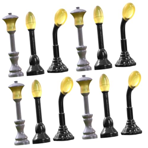 BESTonZON 12 Stück Teiliges Miniatur Nachtlicht Straßenlaternen Leuchtende Resin Modelle Detailreiche Miniatur Lampen für Puppenhaus Garten DIY Dekoration Kleine Stimmungsvolle Straßenlampen von BESTonZON