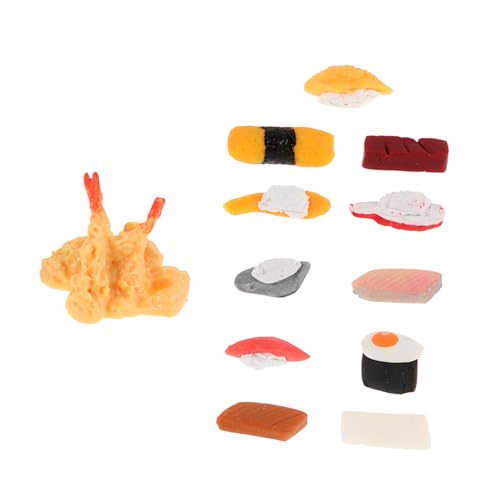 BESTonZON 12 Stück Teiliges Miniatur Puppenhaus Sushi Authentische Japanische Sushi Modelle Detailreiche Mini Essensornamente Feine Handwerkskunst Dekorative Küchen Dekoration für Sammler von BESTonZON