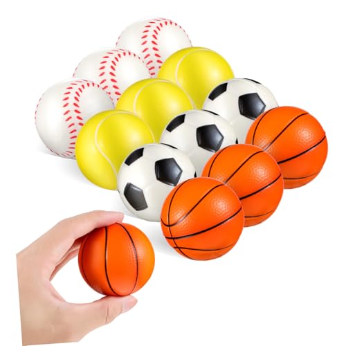 BESTonZON 12 Stück Teiliges PU Stressbälle Designs Fußball Basketball Tennis Baseball Flexible Knautschbälle zur Angst und Stresslinderung für Erwachsene BESTonZON 12 Stück Teiliges PU Stressbälle Designs Fußball Basketball Tennis Baseball Flexible Knautschbälle zur Angst und Stresslinderung für Erwachsene von BESTonZON