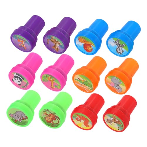 BESTonZON 12 Stück Teiliges Stempelset für Niedlichen Tiermotiven Selbstfärbende Mini Stempel Waschbar und Leicht zu Halten für Basteln Klassenzimmerbelohnungen und Party mitgebsel von BESTonZON