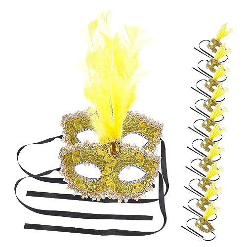 BESTonZON 12 Stück Teiliges Venezianische Halbgesichts Masken mit Gelben Federn Verstellbares Elastisches Band Stilvoll und Komfortabel für Karneval Maskenball Cosplay und Partyverkleidung BESTonZON 12 Stück Teiliges Venezianische Halbgesichts Masken mit Gelben Federn Verstellbares Elastisches Band Stilvoll und Komfortabel für Karneval Maskenball Cosplay und Partyverkleidung von BESTonZON