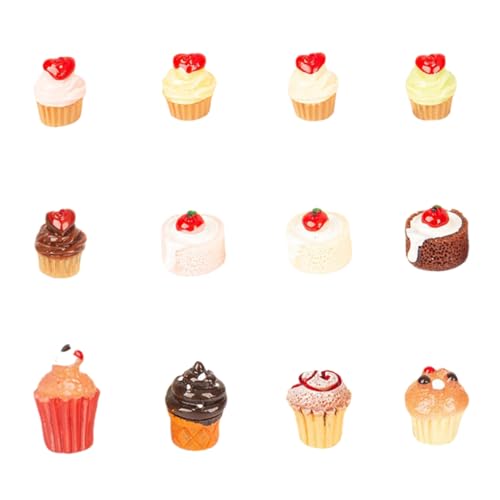 BESTonZON 12St Simulation Kuchen Home Decoration Home Dekoration Mini Cake Model spielset Home Ornament Miniaturkuchenessen Platte für Obstbehälter Figur Mini-Essen dekorative Minitorte Harz von BESTonZON