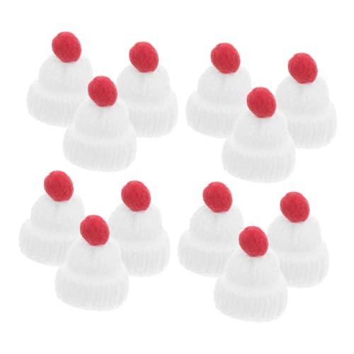BESTonZON 12St kleine Weihnachtsmütze weihnachtsbasteln Mini weihnachtsmütze Weihnachten Mini weihnachtsbaumschmuck hüte Partygeschenke Puppenbastelhut Garn Weiß von BESTonZON