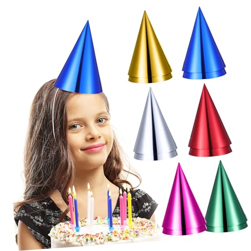 BESTonZON 12Stücke Partyhüte aus Papier Bunte Hüte für Kindergeburtstage Leichte und Bequeme Geburtstagsdekorationen mit Bändern für Sicheren Halt für Jede von BESTonZON