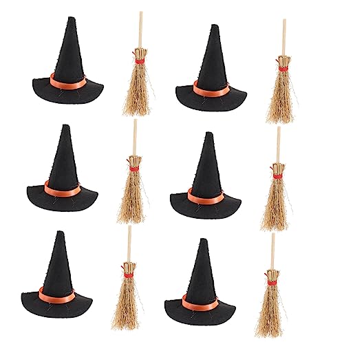 BESTonZON 12st Mini-hexenhut Halloween-Dekoration Mini-Hexenbesen Fee Hexenhüte Kleiner Hexenhut Zum Basteln Hexenpuppendekor Mini-Kessel Kostüm Mini-Halloween Miniatur-Halloween Holz von BESTonZON