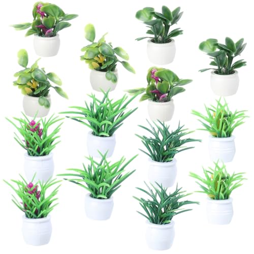 BESTonZON 14 Stück Teiliges Mini Bonsai Miniatur Pflanzen Modell für DIY Mikrolandschaft Dekoration Puppenhaus Tiny Bonsai Mini Haus Zubehör von BESTonZON