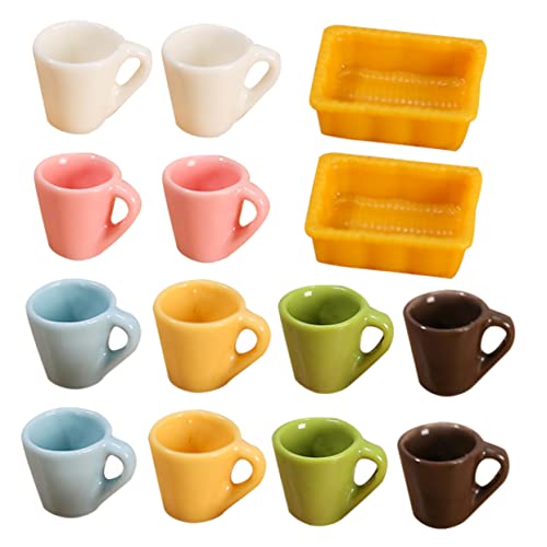 BESTonZON 14 Stück Teiliges Miniatur Set Miniaturtassen aus Resin Farben mit Untertassen Detailreich für Puppenhaus Kinderküche Dekoration Langlebig Kindersicher Kreative Bastelidee von BESTonZON