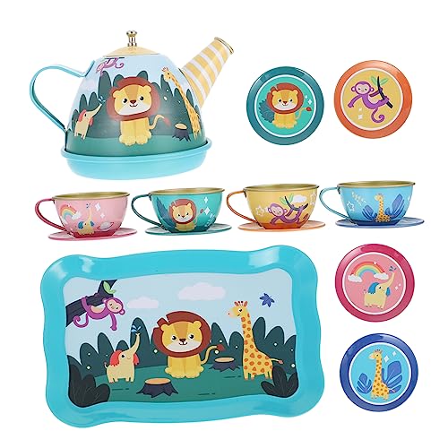 BESTonZON 14 Teiliges Tee Set Aus Blech Mit Cartoon Muster Für Rollenspiele Inklusive Tassen Und Zubehör Für Das Im Puppenhaus Oder Beim Nachmittagstee von BESTonZON