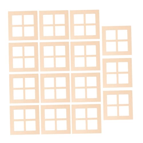 BESTonZON 15 Stück Mini Möbel Modell Spielhaus Fenster Mini Möbel Miniatur Puppenmöbel DIY Fensterrahmen Puppenhaus Fenster Miniatur Mini Zubehör Holz Beige von BESTonZON