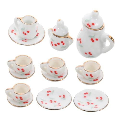 BESTonZON 15-teiliges Puppenhaus-Miniatur-teeservice Für Kinder, Porzellan-teetasse Und Teller-Set Für Puppenhaus-küchenzubehör Und Teeparty-gefälligkeiten von BESTonZON