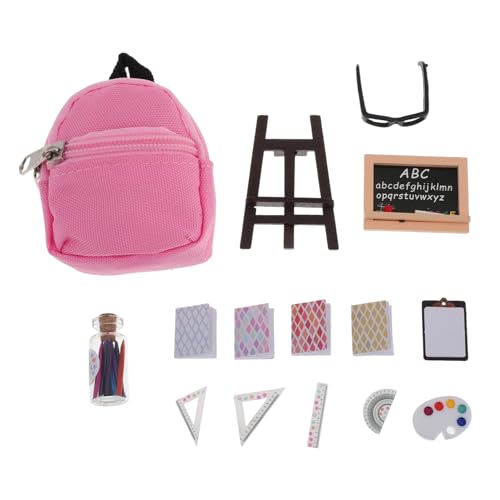 BESTonZON 16 Stück Mini Rucksack Kreidetafel Lineal und Lernwerkzeugen Puppenhaus Klassenzimmer Deko für Vielseitige Lernaktivitäten Tragbar und Langlebig von BESTonZON