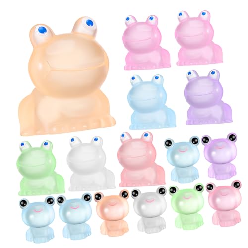 BESTonZON 16 Stück Miniatur Frosch Dekoration Teilig Leuchtende Kunstharz Figuren für Entspannende Nachtatmosphäre Süßes Sammlerstück für Bücherregale Schreibtische und Puppenhäuser von BESTonZON