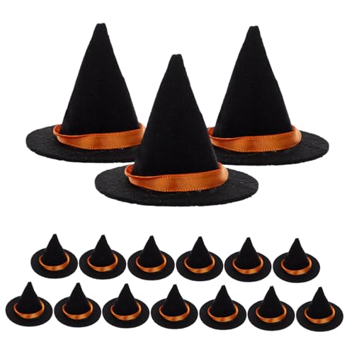 BESTonZON 16 Stück Teiliges Mini-hexenhüte aus Schwarzem Filz Vielseitige Halloween-deko Flaschenverschluss DIY Bastelbedarf Platzsparend und Langlebig für Party und Zuhause von BESTonZON