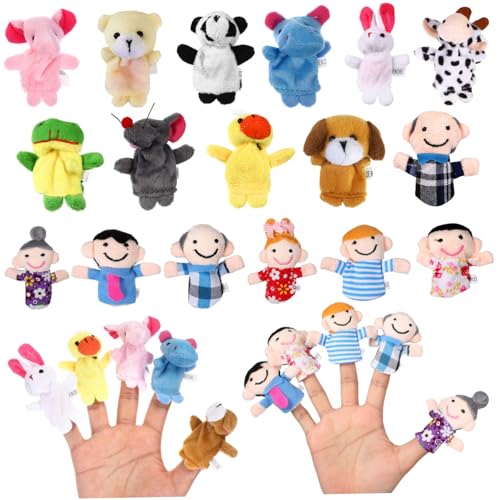 BESTonZON 16 Teiliges üsch Fingerpuppen Set Mit Familienmitgliedern Und Tieren Handpuppen Für Ideal Für Geschichtenerzählen Und Spielzeit Zufällige Designs von BESTonZON