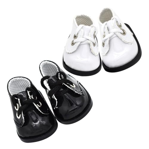 BESTonZON 2 Paare Miniatur Puppenschuhe Leder DIY Bastelset Handgefertigte Mini Schuhe Zubehör für Plüschpuppen Accessoires für Puppenhaus Dekoration und Schwarz und Weiß von BESTonZON